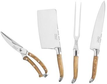 French Home 4-Piece Connoisseur Laguiole Professional Chef Knife Set with Olive Wood Handles