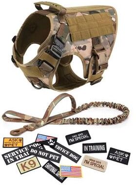 Inspired Finds Military Tactical Dog Harness Collar Leash And Patches Set For Large Dogs camouflage Harness+leash+patch s