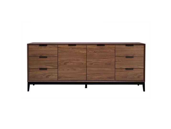 Buffet vintage finition bois foncé noyer et métal noir avec rangements L180 cm SARTO