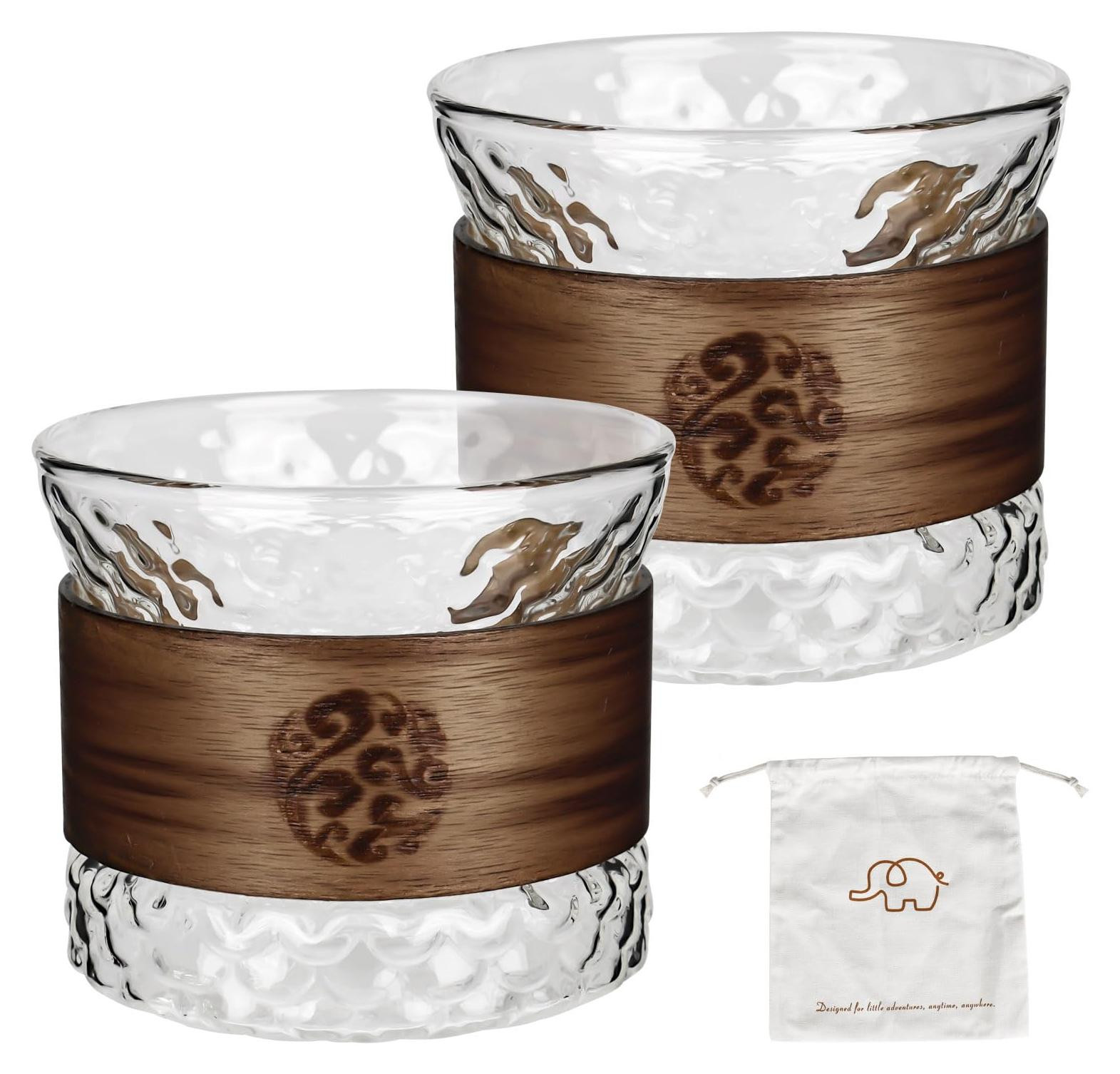 Dripio Espressokopjes set van 2 stuks, 170 ml, borosilicaatglas met walnoothouten handgreep