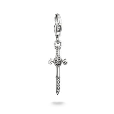 Charm-Einhänger THOMAS SABO "True Romance Schwert-Design Charm - Original", silber (silberfarben, schwarz, kristallweiß, schwarz, kristallweiß), Charms, Damen, Silber 925 (recycelt), mit Zirkonia (synth.)