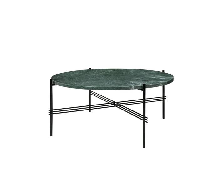 GUBI TS Round Couchtisch Green guatemala marble, ø80, schwarzes Gestell
