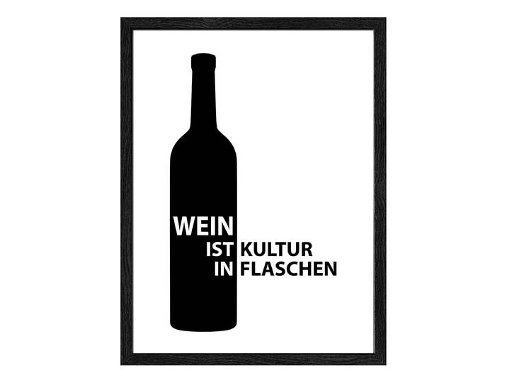 Holzbild Wein Slogan Floatglas, MDF Schwarz/Weiß 33 x 43 x 1cm