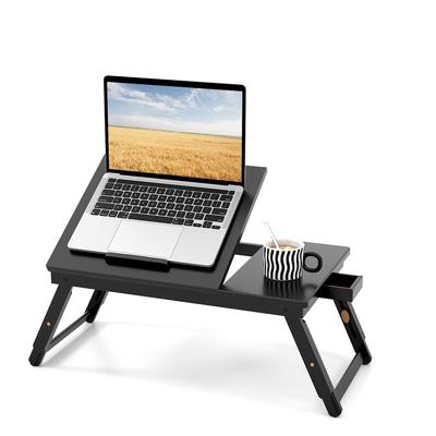 COSTWAY Klappbarer Bambus‑Laptoptisch, höhen‑&neigverstellbar, belüftet mit Schublade, für Lesen & Frühstück im Bett, 53x33x20‑26,5 cm