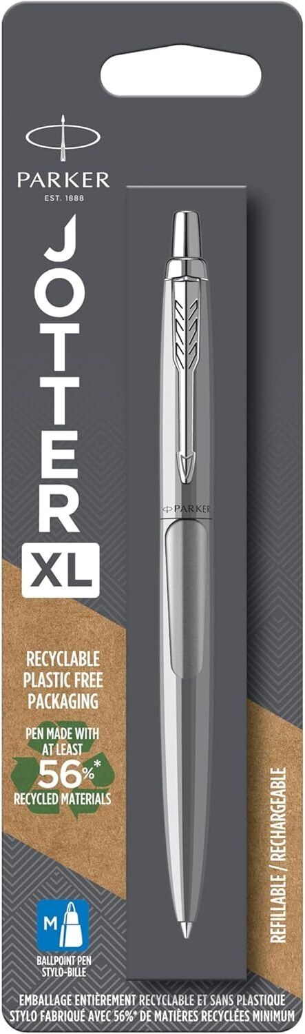 Parker Jotter XL Ballpoint Pen – Monochrome Stainless Steel – Medium Point – Blue Ink