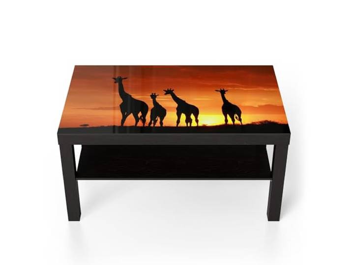 DEQORI Glastisch schwarz groß 90x50 cm Motiv Abend in der Savanne ausgefallener Beistelltisch aus Glas Hochglanz Couchtisch fürs Wohnzimmer moderner Couch Tisch mit Design