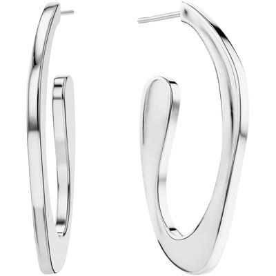 Paar Creolen CALVIN KLEIN "HARMONIOUS CONNECTION", silber (edelstahlfarben, weiß, weiß), Ohrringe, Damen, Edelstahl, mit Glasstein