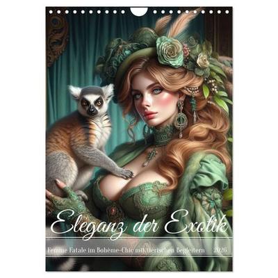 Eleganz der Exotik - Femme Fatale im Bohème-Chic mit tierischen Begleitern (Wandkalender 2026 DIN A4 hoch), CALVENDO Monatskalender