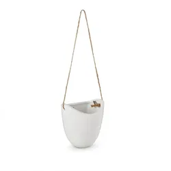 Relaxdays Wandvase 3er Set, Hängetopf innen, mit Schnur zum Aufhängen, Blumenampel, für Pflanzen & Blumen, Keramik, weiß