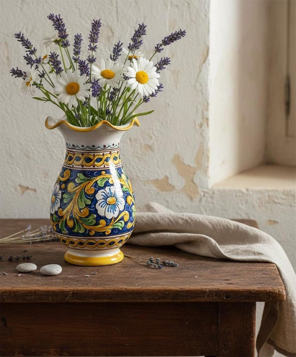 Grote keramische vaas multicolor met handgedecoreerd vakmanschap, Hoogte: 30 cm
