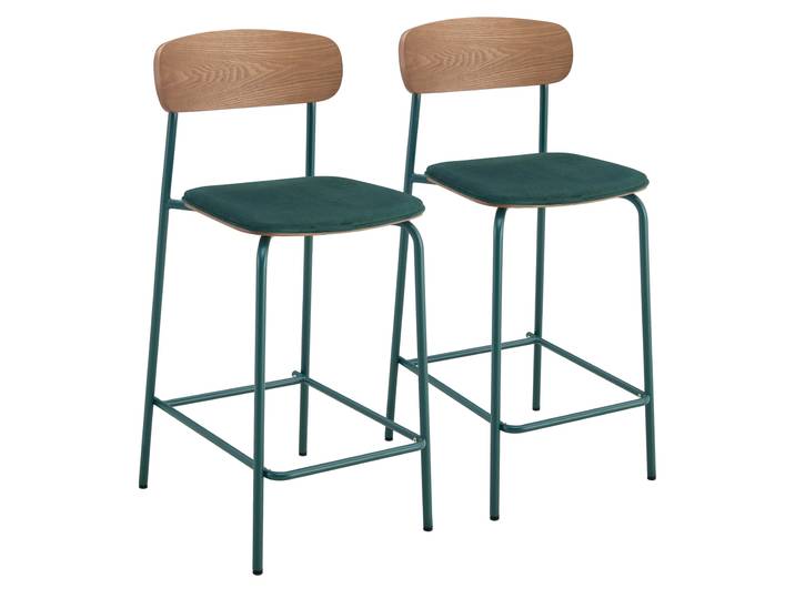 Barstühle aus Holz, Metall und Stoff - 2er-Set