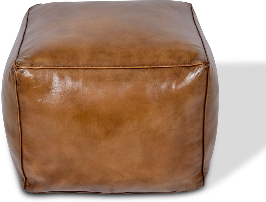 Rio 71cm Wide Genuine Leather Pouffe Ottoman Brown Genuine Leather 49cm H X 71cm W X 71cm D