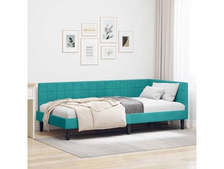 WDGJJFECNMUEHI Stoffbezug Schlaffunktion Eckbett 90x200 cm Türkis Eckbettgestell mit Kopfteil Türkis 90x200 cm Samt Schlafsofa L-förmig mit Lattenrost Stauraum Gästebett