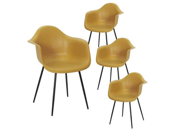 OMER - Lot de 4 Chaises Coque Accoudoirs Jaunes Piètement Métal