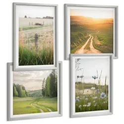 BILDER SET 4er Set - 50x50 cm & 40x60 cm Silberner Rahmen - Landschaften Natur Felder Sonne