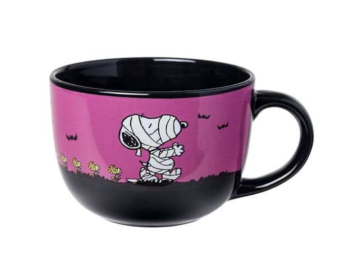 Silver Buffalo Peanuts Halloween Mummy Snoopy and Woodstock Ceramic Soup Mug Holds 24 Ounces