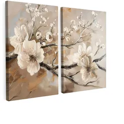 LEINWANDBILD 2er Set Blüte - Beige - Abstrakt - Blumen 120x90 cm