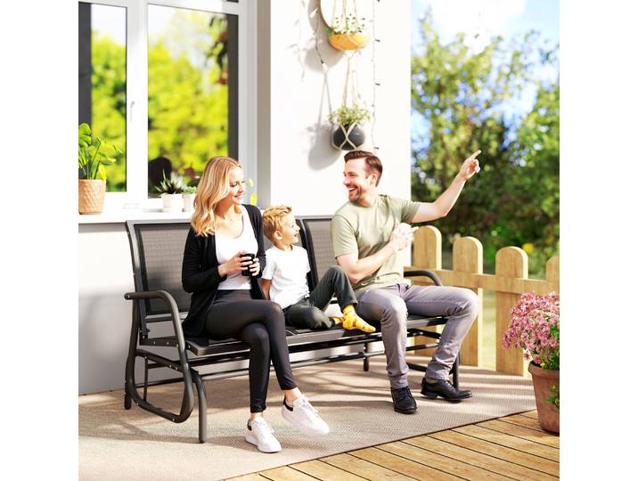 Outsunny Banc Jardin 3 Places Acier Noir Confort