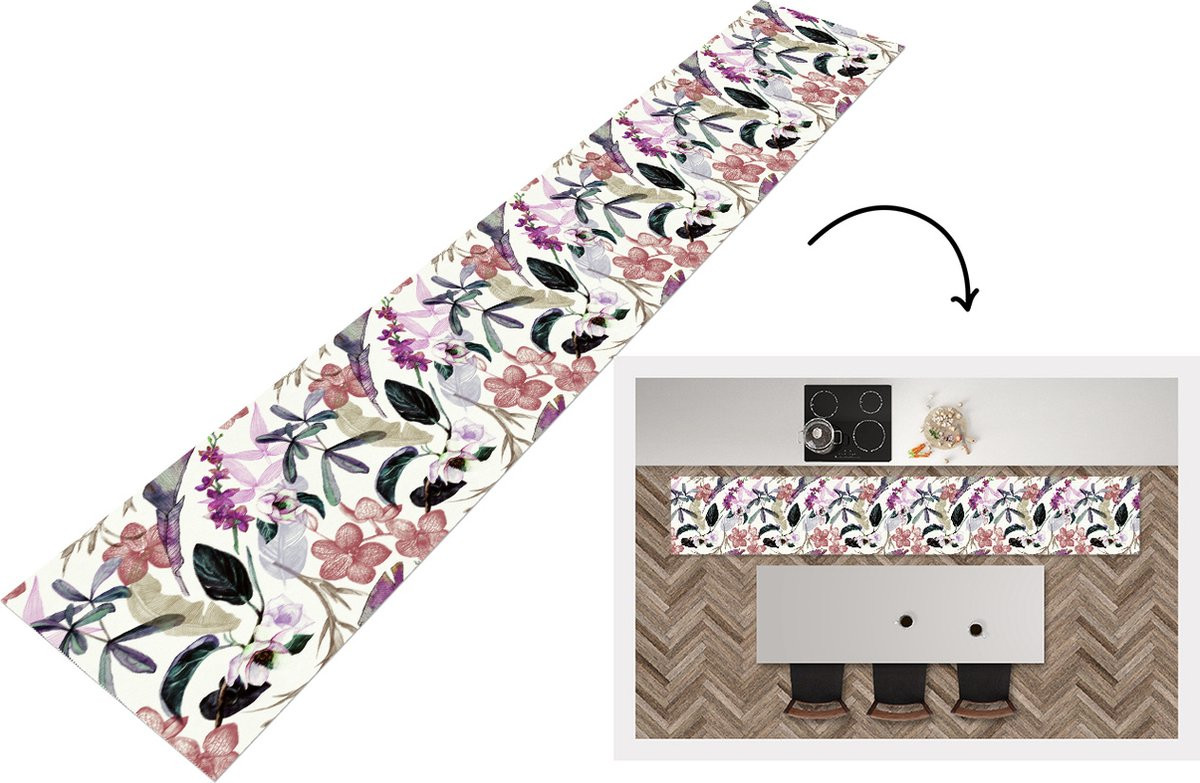 KitchenYeah Keukenloper Jungle Bloemen Vintage Vinyl - 360 x 60 cm