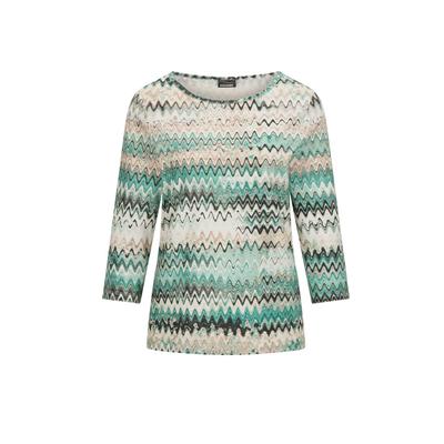 Print-Shirt GOLDNER "Halbarm-Viskosebluse, Zickzack-Design", Damen, Gr. 44, grün (grün, gemustert), Obermaterial: 95% Viskose CV. 5% Elasthan EL., Modisch, U-Boot-Ausschnitt, Shirts, Zickzack-Muster