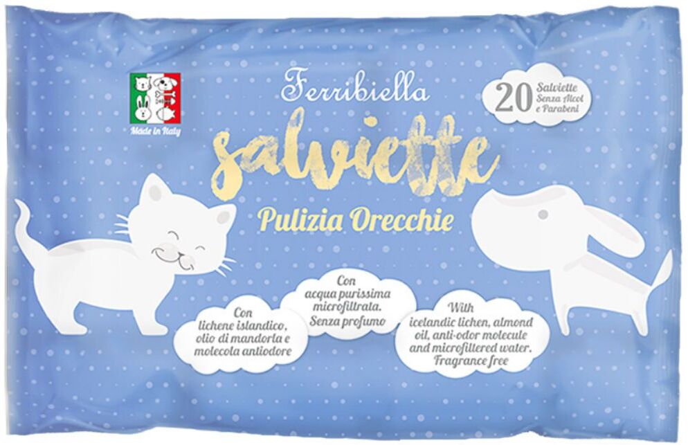 Ferribiella Salviette Detergenti Orecchie per Cani e Gatti 20 Pezzi