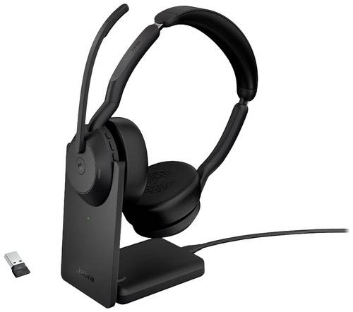 Jabra Evolve2 55 MS Stereo On Ear Kopfhörer Bluetooth Stereo Schwarz Mikrofon-Rauschunterdrückung, Noise Cancelling Headset
