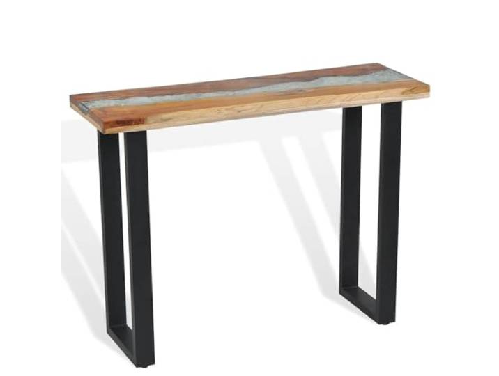 Coespram Konsolentisch Massivholz Teak Mahagoni Flurtisch 100x35x75 cm Rustikaler Beistelltisch aus Teak mit Glas-Harz-Inlay und Mahagonibeinen. Ideal für Wohnzimmer, Flur und Eingangsbereich.