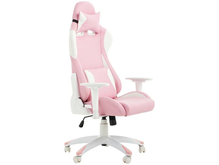 Gaming Stuhl Lady Racer mit Armstützen + Kissen Pink/Weiß