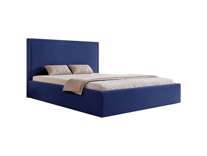 Polsterbett 140x200 cm Asurro mit Stauraum, Metallrahmen, blauer