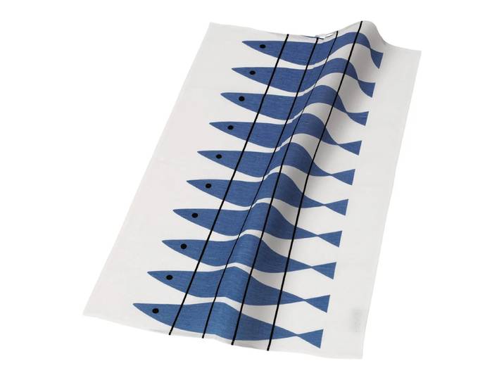 Almedahls Sill theedoek wit-blauw