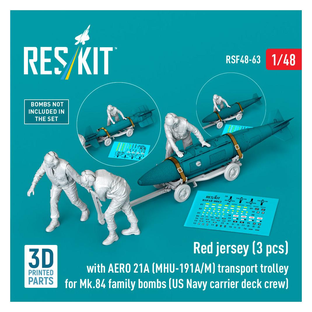 ResKit Red jerseys (3 pcs) with AERO 21A (MHU-191A/M) transport trolley for Mk.84 family bombs (US Navy car (RSF48-0063)