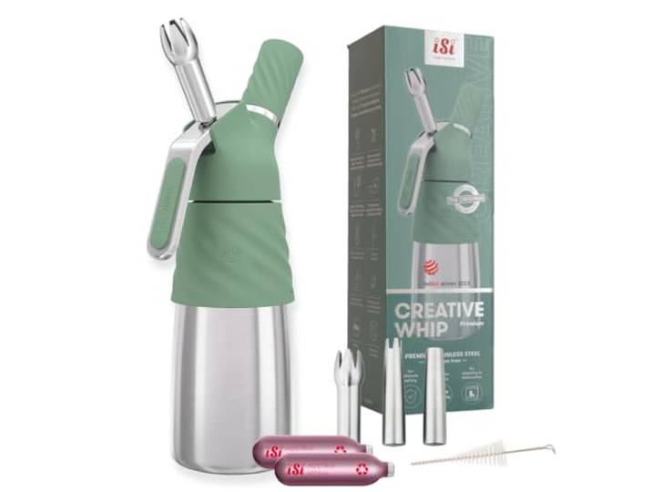 iSi Creative Whip Premium Sahnespender 500ml , Wave Green , aus Edelstahl , inkl. 3 Edelstahltüllen & 2 iSi Sahnekapseln , iSi Sahnespender für Sahne, Dessert & Herzhaftes , Spülmaschinenfest