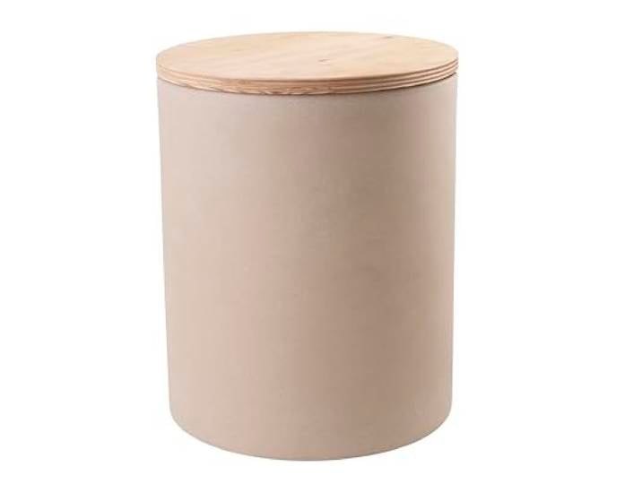 8 seasons design Beistelltisch Garten Solar 45 cm, Shining Drum (sand), LED warmweiß, Dämmerungssensor – wetterfest – für außen, inkl. Holz-Deckel – Pflanzentopf, Getränkekühler