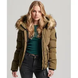 Superdry für Damen. W5011576A Everest grün gesteppte Bomberjacke mit Kapuze (XS), Lässig, Polyester