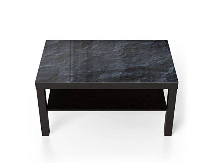 DEQORI Glastisch schwarz groß 90x50 cm Motiv Schieferfassade ausgefallener Beistelltisch aus Glas Hochglanz Couchtisch fürs Wohnzimmer moderner Couch Tisch mit Design