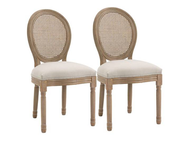 Lot de 2 chaises de Salle à Manger - Chaise de Salon médaillon Style Louis XVI - Bois Massif sculpté