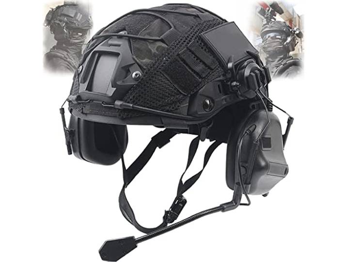 Taktischer Helm Set mit Multicam Airsoft Helm Abdeckung & Militär Headset Adjustable Taktik Fast Protection Helm für Draussen Paintball CS Jagd BBS Spiel