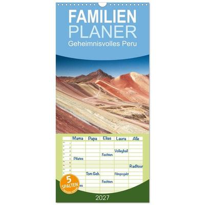 Familienplaner 2027 - Geheimnisvolles Peru mit 5 Spalten (Wandkalender, 21 x 45 cm) CALVENDO