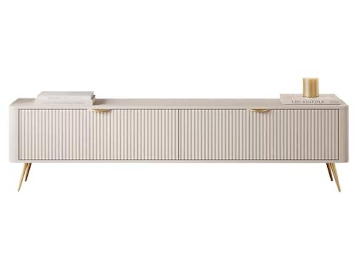 Mirjan24 TV Schrank Literpo 200, geriffelte Fronten, Metallfüße, Aluminiumgriffe, 2 Klappen/Türen, Fernsehschrank, Fernsehtisch, TV Lowboard, Unterschrank, TV Board, TV Tisch (Beige)