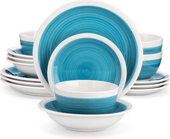 Famanu 16-delig blauw porseleinen servies voor 4 personen