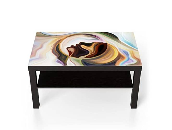 DEQORI Glastisch schwarz groß 90x50 cm Motiv Frau mit geöffnetem Mund ausgefallener Beistelltisch aus Glas Hochglanz Couchtisch fürs Wohnzimmer moderner Couch Tisch mit Design