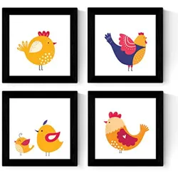 POSTER Set mit 4 Hühnern in Nordic Scandinavian Stil 25x25 cm Schwarzer Rahmen
