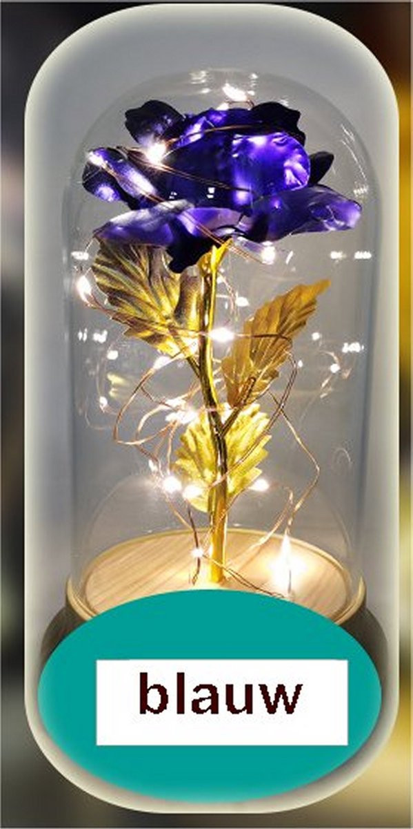 Vdtoys LED Eternal Rose onder stolp - Blauw - H 18,5 cm x B 11 cm