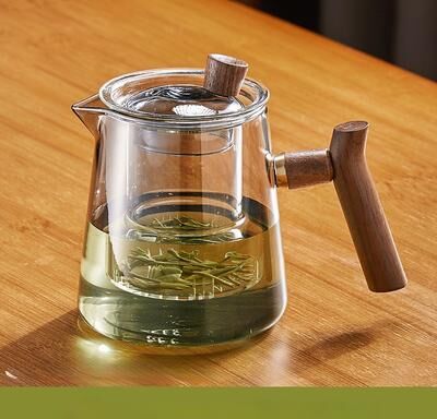 Multisell Products Hub Heat Resistant Glass Tea Cup With Wooden Handle, Gianxi Chinese Tea Cup With Filtered Tea Strainer For Household 500ml