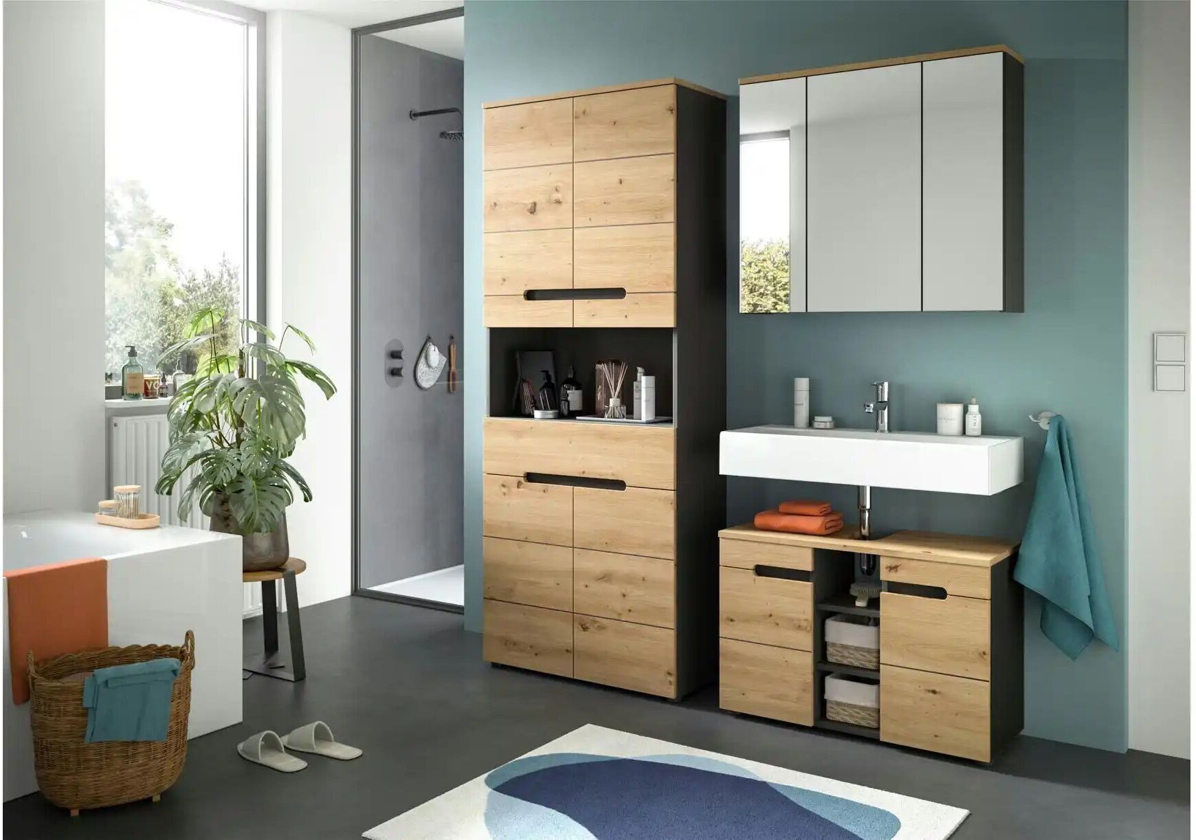 Höffner Waschbeckenunterschrank Canower See   ¦ grau ¦ Maße (cm): B: 80 H: 55