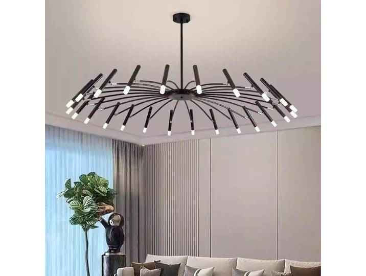 Lustre de restaurant minimaliste, lustre de construction duplex créatif minimaliste noir français de luxe léger de salon moderne