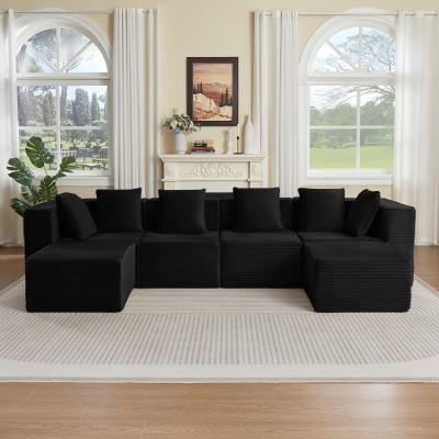 Loedds 130-inch 4-Seat Modular U-Shaped Modern Corduroy Sectional Sofa with Spring Seat Support and No Assembly Required