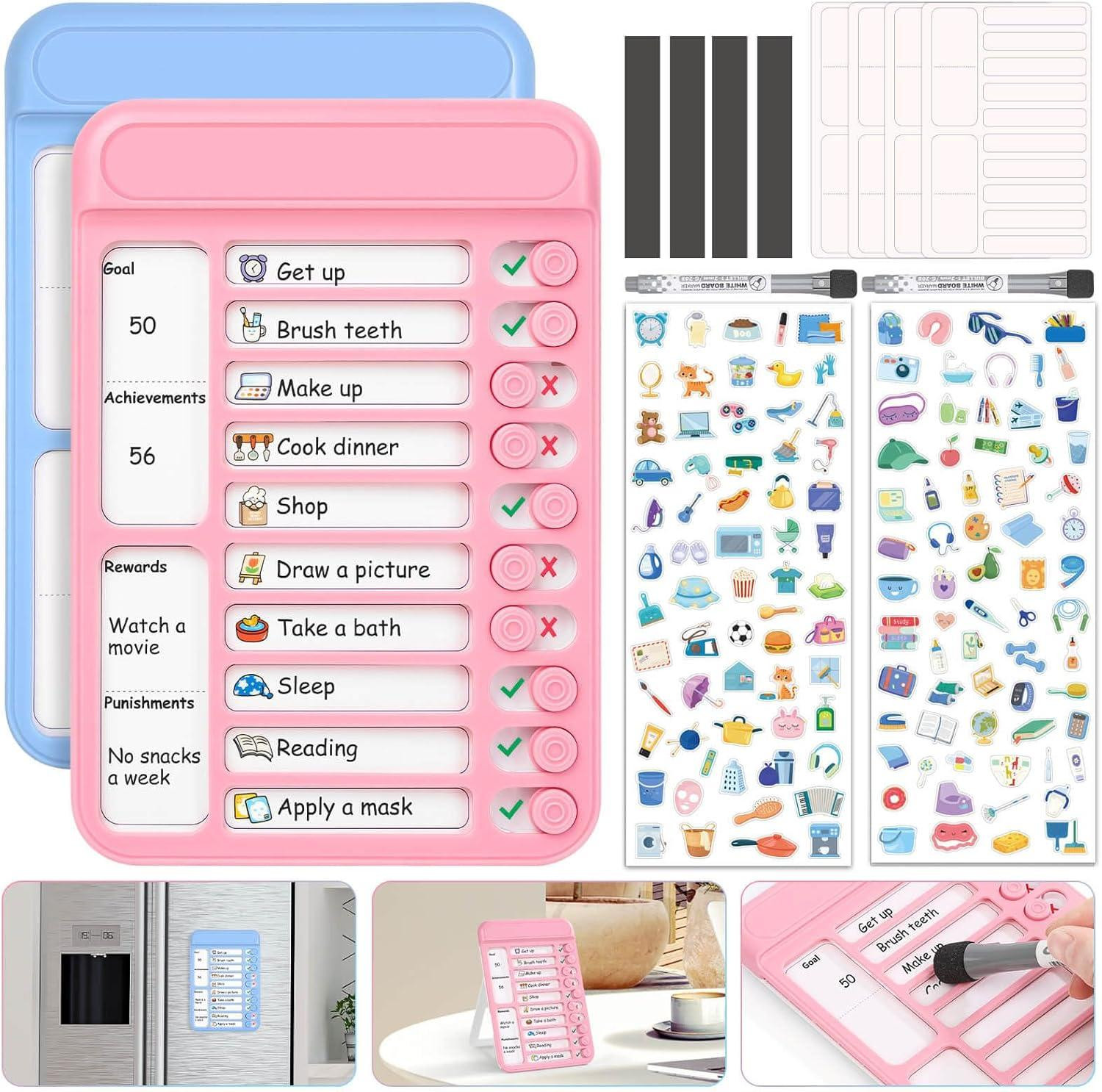 Set van 2 Magnetische Checklist Whiteboards, Herbruikbaar en Afwasbaar, voor Kinderen en Thuisgebruik