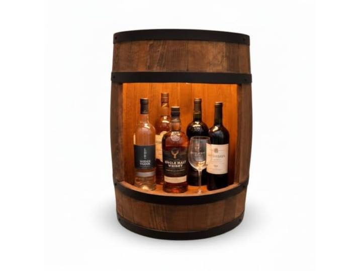 weeco Holzfass Hausbar mit COB-LED Beleuchtung – Massivholz Barschrank &Rustikaler Weinfass Minibar Schrank
