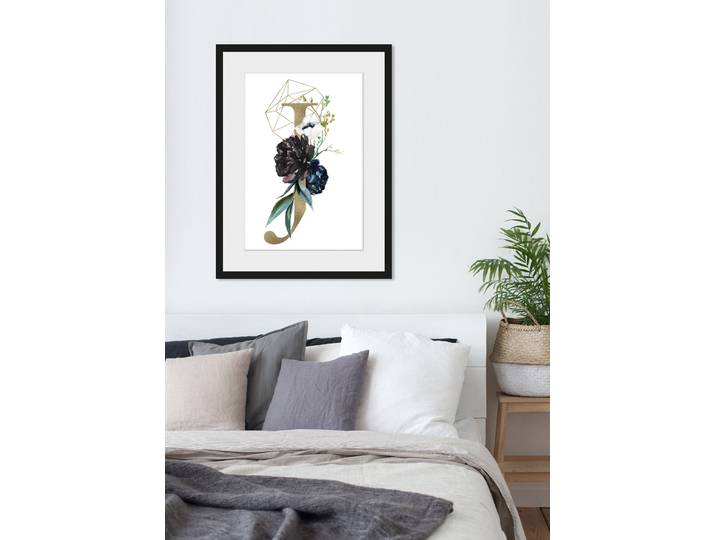 Bild QUEENCE J , gold (farbe rahmen: schwarz, farbe bild(er): goldfarben), B:50cm H:70cm, Acrylglas, Holz, Papier, Bilder, Bild, HD Premium Poster-Druck inkl. Holzrahmen